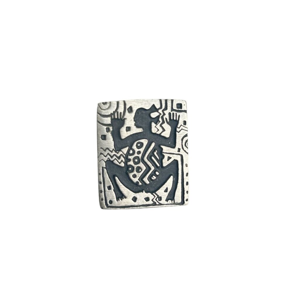 Alice Seely Pewter Fetishes Brooch Pin 1998 Vtg Boho Petroglyph Style Abstract